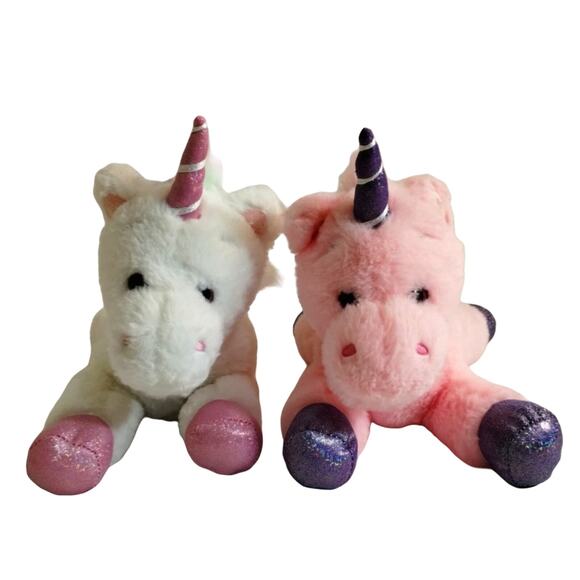 Six Flags Exclusive Unicorns Pink Purple Hooves Rainbow Mane Flat Lay Plush 2ct - Picture 1 of 9